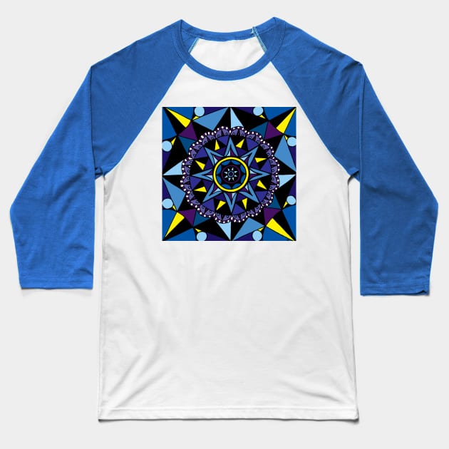 Geometric Compass Blue Palette Baseball T-Shirt by HLeslie Design